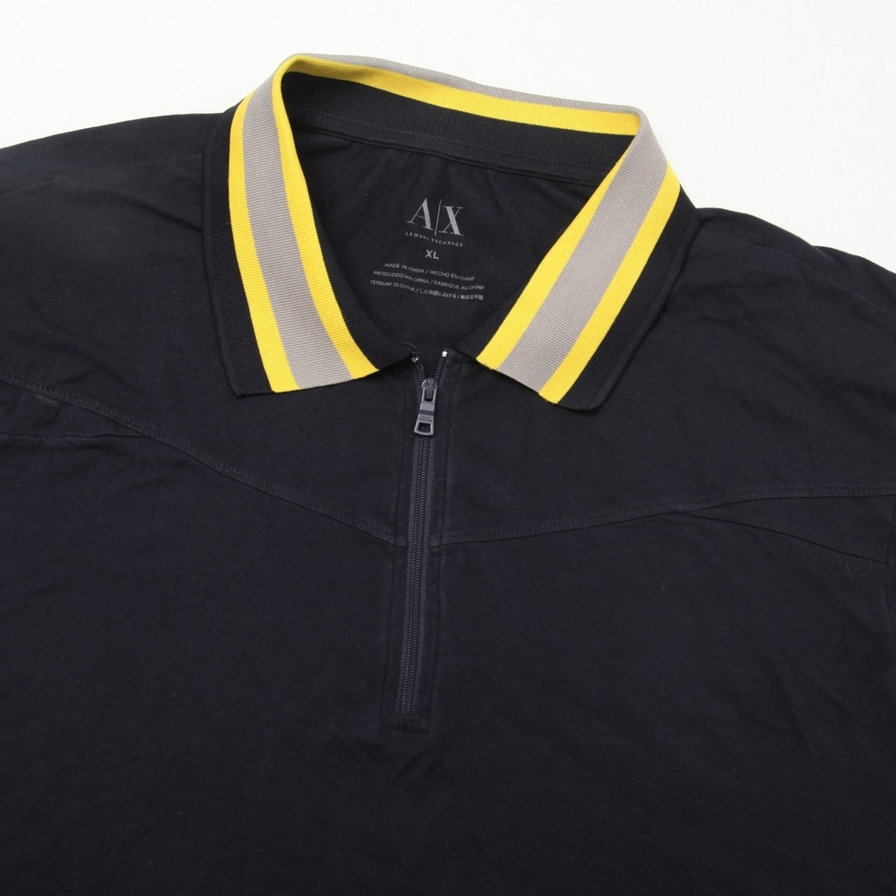 Armani Exchange A|X Men's XL Navy Blue Quarter Zip Polo Shirt Striped Collar
